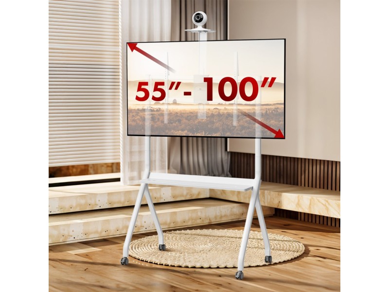 Maclean TV stand / cart, camera shelf, on casters, 55-100