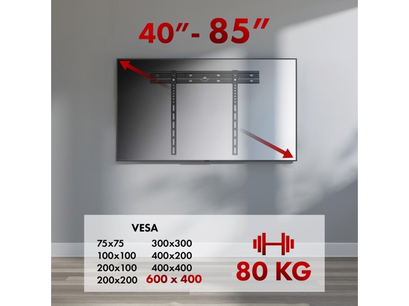 Maclean ultra flat wall mount for TV, 40-85