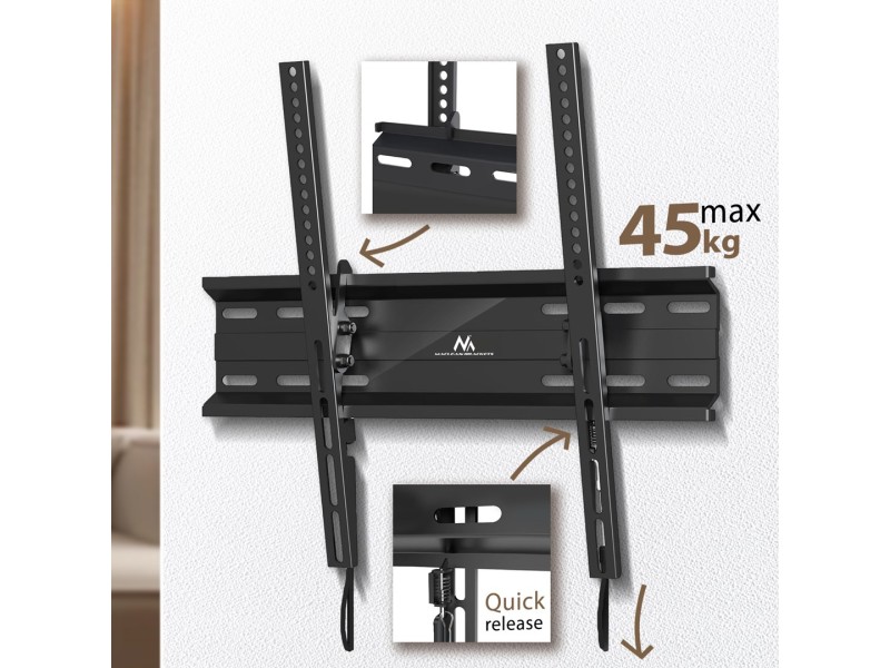 Maclean MC-748A TV or Monitor Mount, TV Wall Holder, Handle, max VESA 400x400, 32-70 Maclean MC-748A TV or Monitor Mount, TV Wall Holder, Handle, max VESA 400x400, 32-70