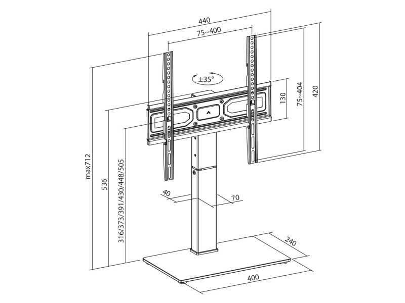 Maclean universal TV stand, for RTV cabinet, stand, max. 40kg, max. VESA 400x400, height and angle adjustment, for 32-65 Maclean universal TV stand, for RTV cabinet, stand, max. 40kg, max. VESA 400x400, height and angle adjustment, for 32-65