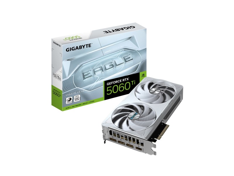 GIGABYTE GeForce RTX 5060 Ti EAGLE OC ICE 8G Graphics Card - 8GB GDDR7, 128bit, PCI-E 5.0, 2617MHz Core Clock, 3 x DisplayPort, 1 x HDMI, GV-N506TEAGLEOC ICE-8GD