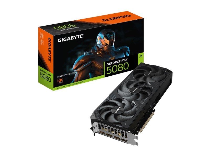 GIGABYTE GeForce RTX 5080 WINDFORCE SFF 16G Graphics Card - 16GB GDDR7, 256bit, PCI-E 5.0, 2617MHz Core Clock, 3 x DisplayPort, 1 x HDMI, GV-N5080WF3-16GD