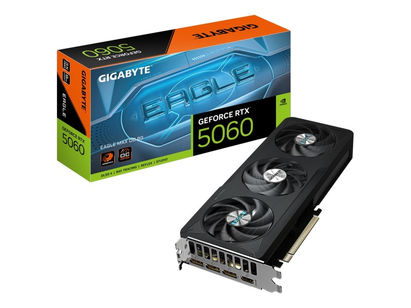 GIGABYTE GeForce RTX 5060 EAGLE MAX OC 8G Graphics Card - 8GB GDDR7, 128bit, PCI-E 5.0, 2550 MHz Core Clock, 3 x DisplayPort, 1 x HDMI, NVIDIA DLSS 4, GV-N5060EAGLEMAX OC-8GD 1.0