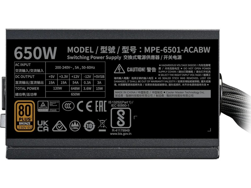 Cooler Master MWE Bronze 650 V3 230V power supply unit 650 W 24-pin ATX ATX Black