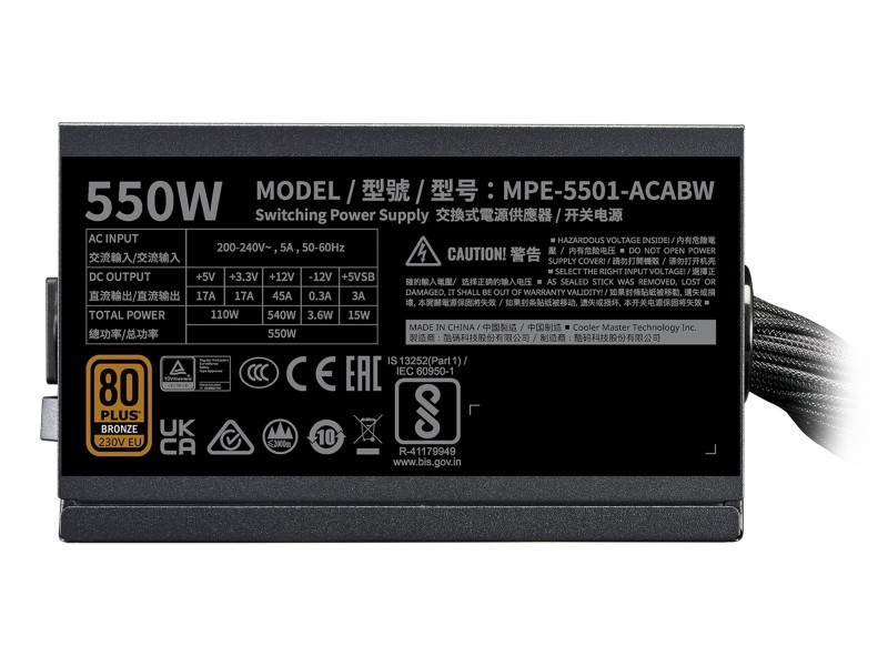 Cooler Master MWE Bronze 550 V3 230V power supply unit 550 W 24-pin ATX ATX Black Cooler Master MWE Bronze 550 V3 230V power supply unit 550 W 24-pin ATX ATX Black