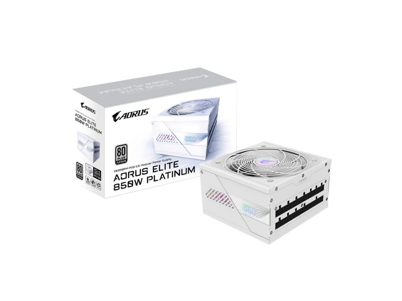 GIGABYTE AORUS ELITE P850W ICE Power Supply - PCIe 5.0, 80 PLUS Platinum, Fully Modular Design, 120mm Fan, ATX 3.0 compatible, EU Plug
