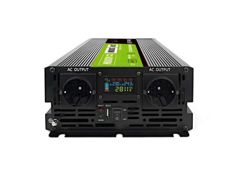 Green Cell Przetwornica napicia PowerInverter LCD 24 V 3000W/60000W Przetwornica samochodowa z wywietlaczem - czysty sinus power adapter/inverter Auto Black