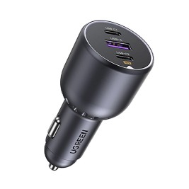 Ugreen 130W 3-Port Fast Car Char gray Headphones, Mobile computer, Mobile phone, Laptop, Power bank, Telephone Grey Cigar lighter Auto