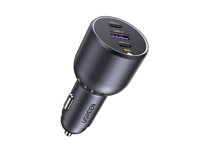 Ugreen 130W 3-Port Fast Car Char gray Headphones, Mobile computer, Mobile phone, Laptop, Power bank, Telephone Grey Cigar lighter Auto