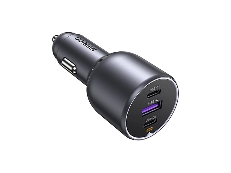 Ugreen 130W 3-Port Fast Car Char gray Headphones, Mobile computer, Mobile phone, Laptop, Power bank, Telephone Grey Cigar lighter Auto